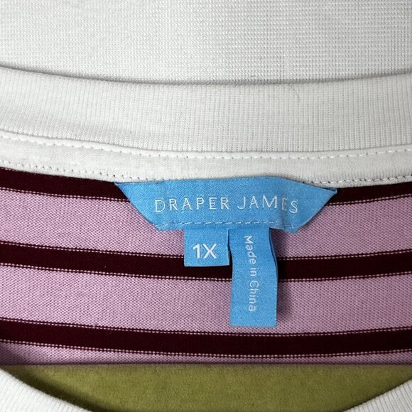 Draper James Tie Waist Midi T-Shirt Dress Dark Pink Mariner Stripe Size 1X - Picture 5 of 10